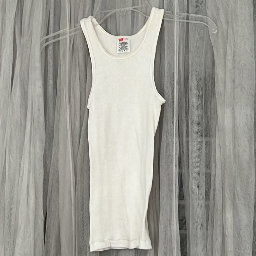 🌞 Hanes Vtg white ribbed 100% cotton sheet white tank top undershirt size boy XL